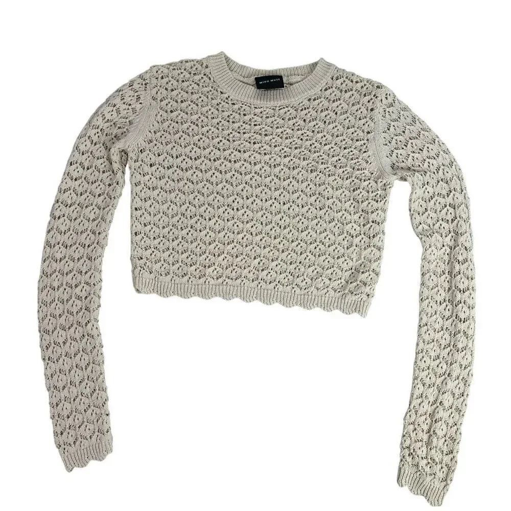 Miou Muse Medium Ivory Crochet Long Sleeve Sweater
